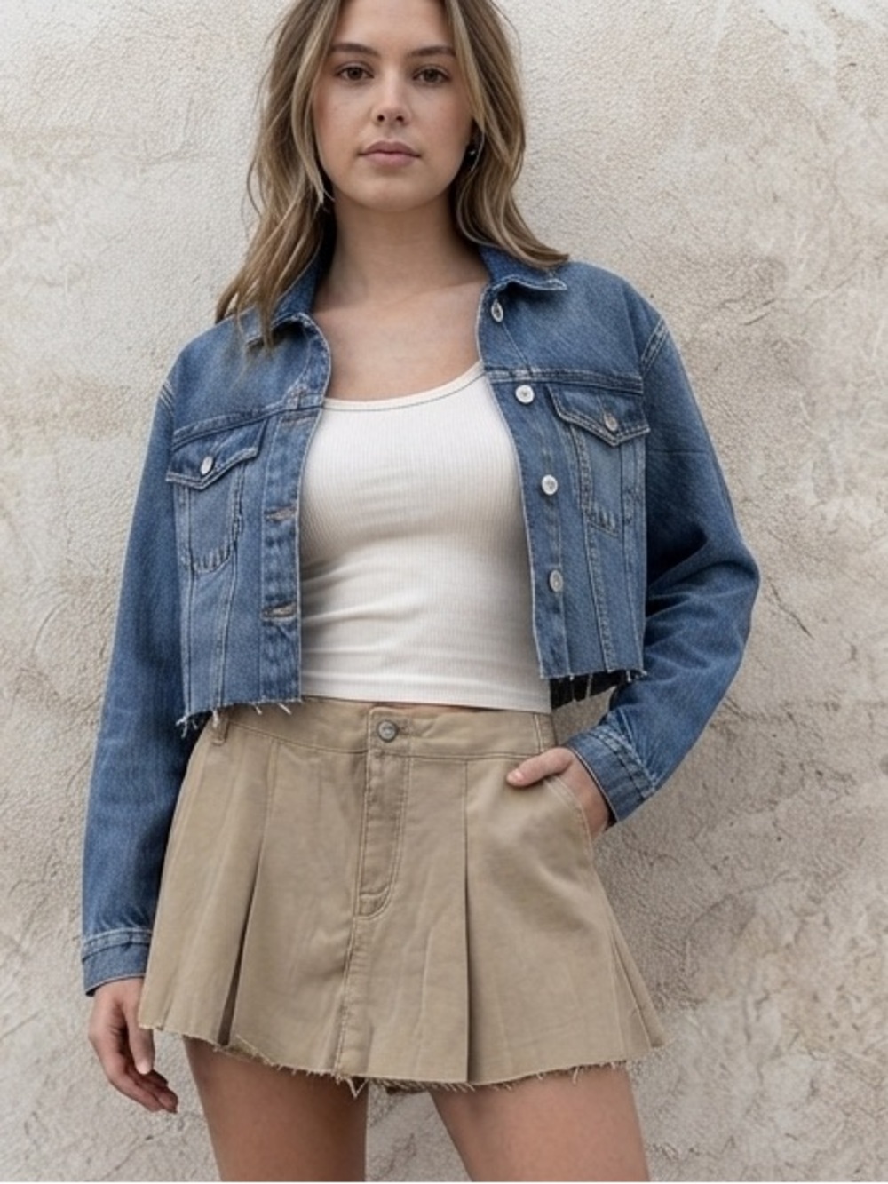 Rewash Women's Khaki Pleated Mini Skorts